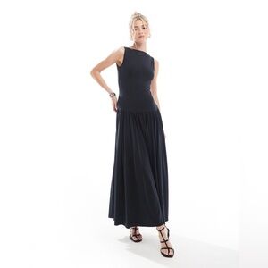 Abercrombie & Fitch Sleeveless Drop Waist Midi Dress in Black